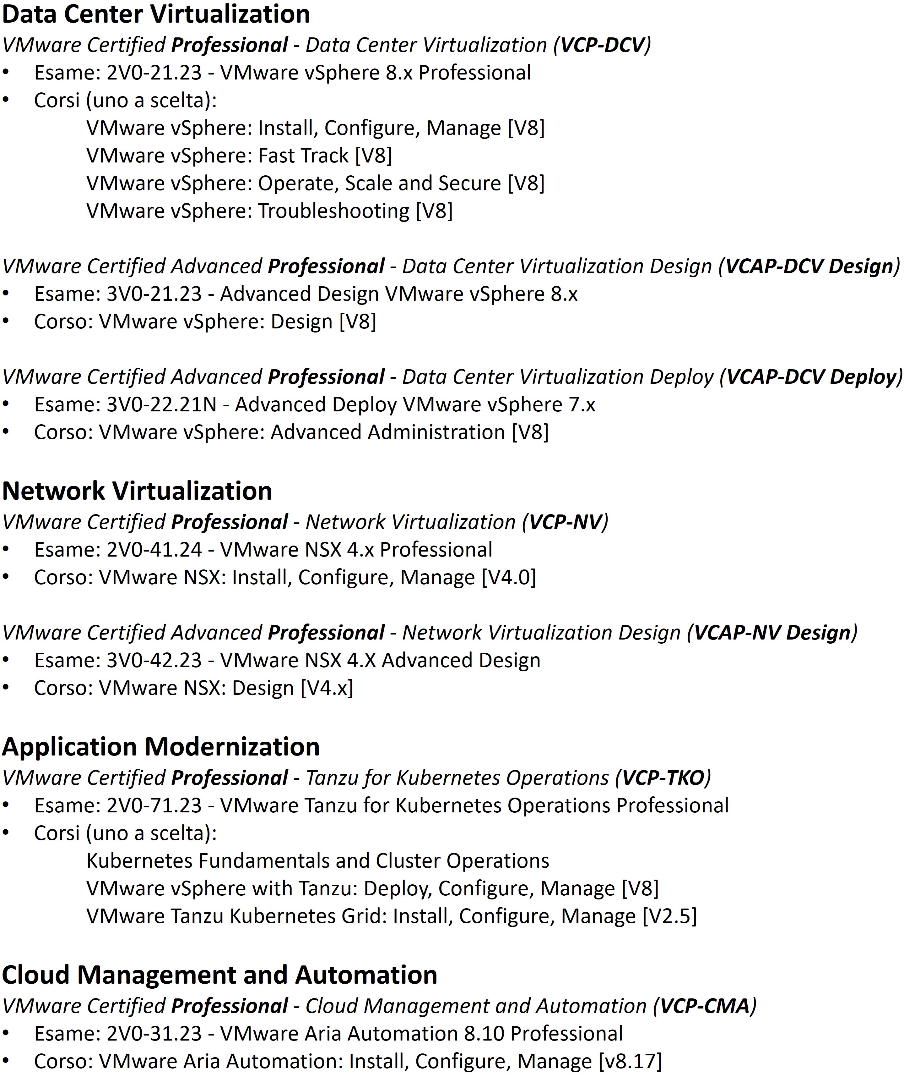 Certificazioni VMware